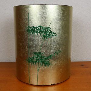 Gold Lacquer Waste Basket w/ Hand Painted Bamboo